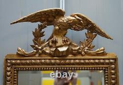Exquisite Regency Circa 1810-1820 Gilded Gesso Mirror Hand Carved Large Eagle