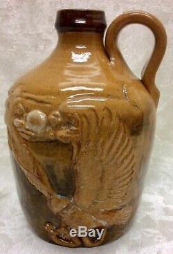 Extra Rare Archie Teague, 1992, Eagle With Snake Carved, Hand Painted Jug
