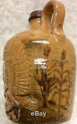 Extra Rare Archie Teague, 1992, Eagle With Snake Carved, Hand Painted Jug