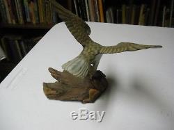 Extraordinary Signed Hand carved & hand paited Eagle On A Wood Stand
