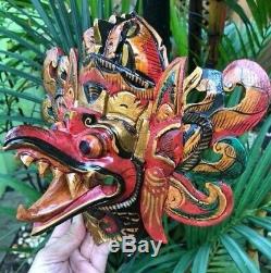Face Garuda Eagle Hindu Wood Hand Carved Paint Barong Hang Dragon Bali Mask bird