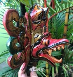 Face Garuda Eagle Hindu Wood Hand Carved Paint Barong Hang Dragon Bali Mask bird