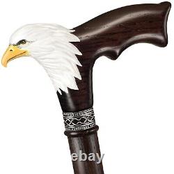 Fancy Hand-Painted Wooden Walking Stick for Men Bald Eagle Carved Cane