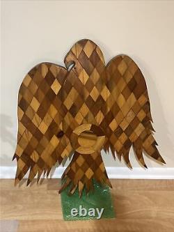 Federal Eagle Unique Hand carved And Inlaid Wood Wall Hanging Large 36 H