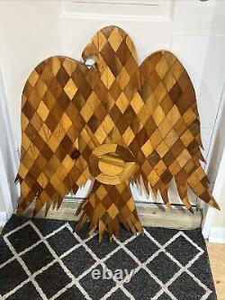 Federal Eagle Unique Hand carved And Inlaid Wood Wall Hanging Large 36 H