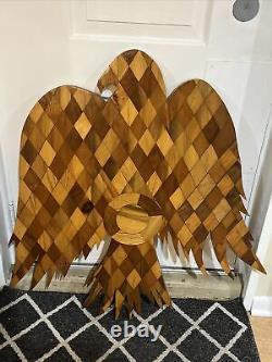 Federal Eagle Unique Hand carved And Inlaid Wood Wall Hanging Large 36 H