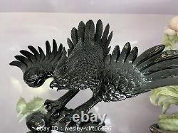 Fengshui Decoration Natural Jade Stone Hand carve Eagle Catch Fish Art ornament