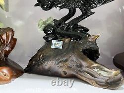 Fengshui Decoration Natural Jade Stone Hand carve Eagle Catch Fish Art ornament