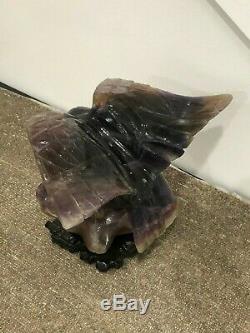 Fine Vintage Carved Chinese Solid Amethyst Eagle with Stand 7 Tall