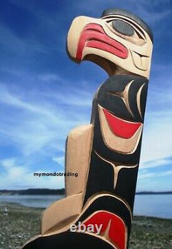 First Nations Northwest Coast hand carved wood art, Eagle Bear Raven, 49 signed