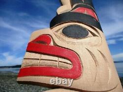 First Nations Northwest Coast hand carved wood art, Eagle Bear Raven, 49 signed