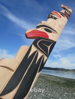 First Nations Northwest Coast hand carved wood art, Eagle Bear Raven, 49 signed