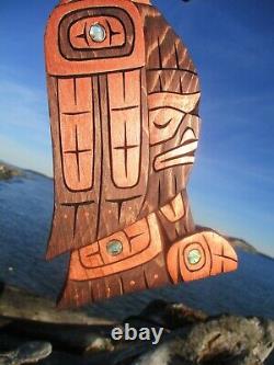 First Nations Pacific Northwest native Art hand carved RAVEN and EAGLE, signed