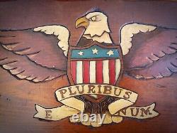 Folk Art Bald Eagle Hand Carved Painted Wood Sign Patriotic American Flag