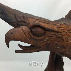 Folk Art Hand Carved Wood Eagle Sculpture 15 Wingspan Vintage Home Decor