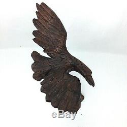 Folk Art Hand Carved Wood Eagle Sculpture 15 Wingspan Vintage Home Decor