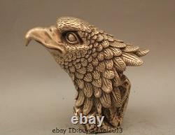 Folk Chinese Silver FengShui Wealth Bird Eagle Hawk Head Set Statue Animals