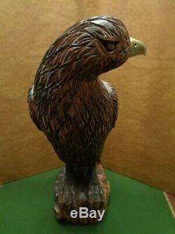GERMAN HAND CARVED BLACK FOREST LARGE WOODEN EAGLE With BRASS BEAK & TALONS