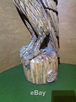 GERMAN HAND CARVED BLACK FOREST LARGE WOODEN EAGLE With BRASS BEAK & TALONS