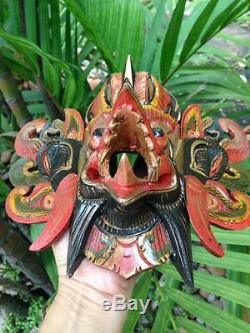 Garuda Hindu Art Mask Eagle Buddha Wood Hand Carved Paint Barong Decor Tiki Bali