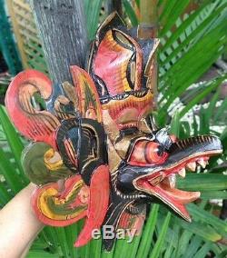 Garuda Hindu Art Mask Eagle Buddha Wood Hand Carved Paint Barong Decor Tiki Bali