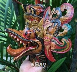 Garuda Mask King Bird Eagle Hindu Wood Hand Carved Paint Dragon Decor Wall Bali