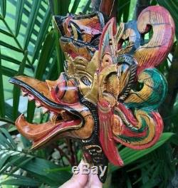 Garuda Mask King Bird Eagle Hindu Wood Hand Carved Paint Dragon Decor Wall Bali