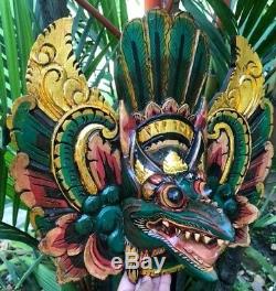 Garuda Tiki Hindu Eagle Dragon Wood Hand Carved Paint Flower Decor Bali Art Mask