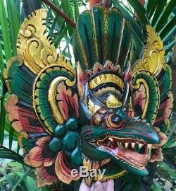 Garuda Tiki Hindu Eagle Dragon Wood Hand Carved Paint Flower Decor Bali Art Mask