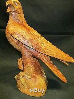 Golden Eagle Hand Carved Wood on Perch 14.25 Tall, By John Sinn, Ocala, FL