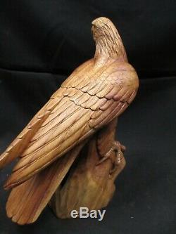 Golden Eagle Hand Carved Wood on Perch 14.25 Tall, By John Sinn, Ocala, FL