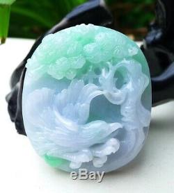 Gorgeous CertifiedGrade AIcy Green Jadeite Jade Hand-carved Eagle Pendant