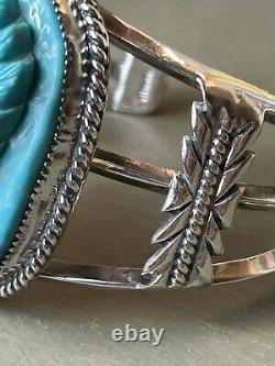 Gorgeous Large Hand Carved Eagle Cuff Bracelet Sterling Signed RA