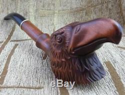 Gorgeous Wooden Tobacco Smoking Pipe Hand Carved Eagle on bowl Unsmoked New