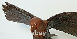 Great Vintage JOHN MATASSA Hand Carved Ficus Wood Bald Eagle with Fish Sculpture