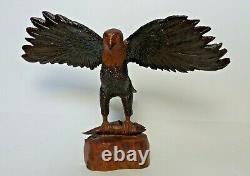 Great Vintage JOHN MATASSA Hand Carved Ficus Wood Bald Eagle with Fish Sculpture