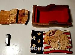 HAND CARVED CONTAINER BOX Hand Carved Eagle and Flag
