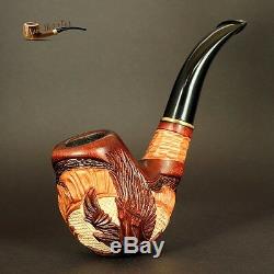 HAND CARVED WOODEN TOBACCO SMOKING PIPE PEAR American Eagle Hawk + BOX