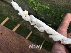 Hand Carved Bald Eagles On A Tree, Figurine done in Deer Antler