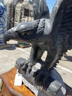 Hand-Carved Black Marble Statue Eagle