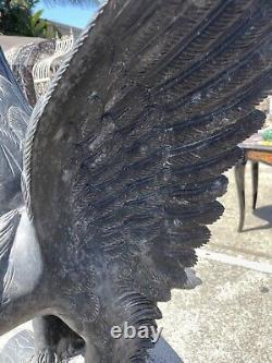 Hand-Carved Black Marble Statue Eagle