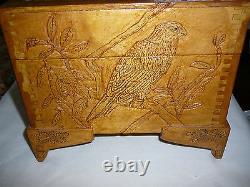 Hand Carved Box Of Eagles, Moose, Birds, Trees, Acorns Ect