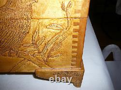 Hand Carved Box Of Eagles, Moose, Birds, Trees, Acorns Ect