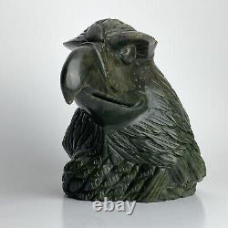 Hand-Carved Chinese Jade Bald Eagle Head Sculpture