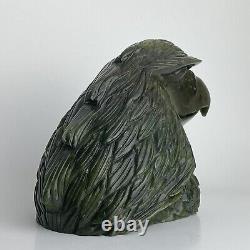 Hand-Carved Chinese Jade Bald Eagle Head Sculpture