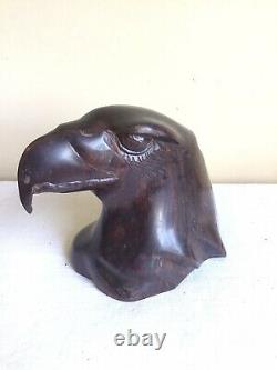 Hand Carved Detailed Dark Wood Realistic Eagle Bust Sculpture Statue 5 Tall