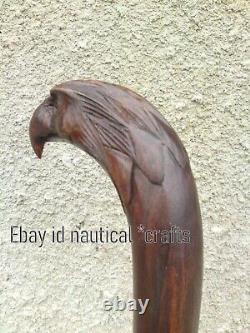 Hand Carved Eagle Bird Head Handle Walking Stick Wooden Walking Cane- X Mass
