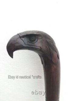 Hand Carved Eagle Bird Head Handle Walking Stick Wooden Walking Cane- X Mass