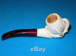 Hand Carved Eagle Claw And Egg Meerschaum Pipe And Case From Turkey