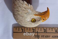 Hand Carved Eagle Glass Eyes Walking Stick Cane Topper Handle Only Signed 1988
